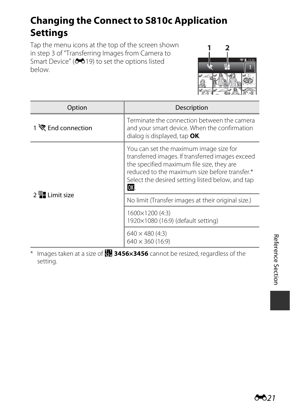 Changing the connect to s810c application settings | Nikon S810c User Manual | Page 147 / 228