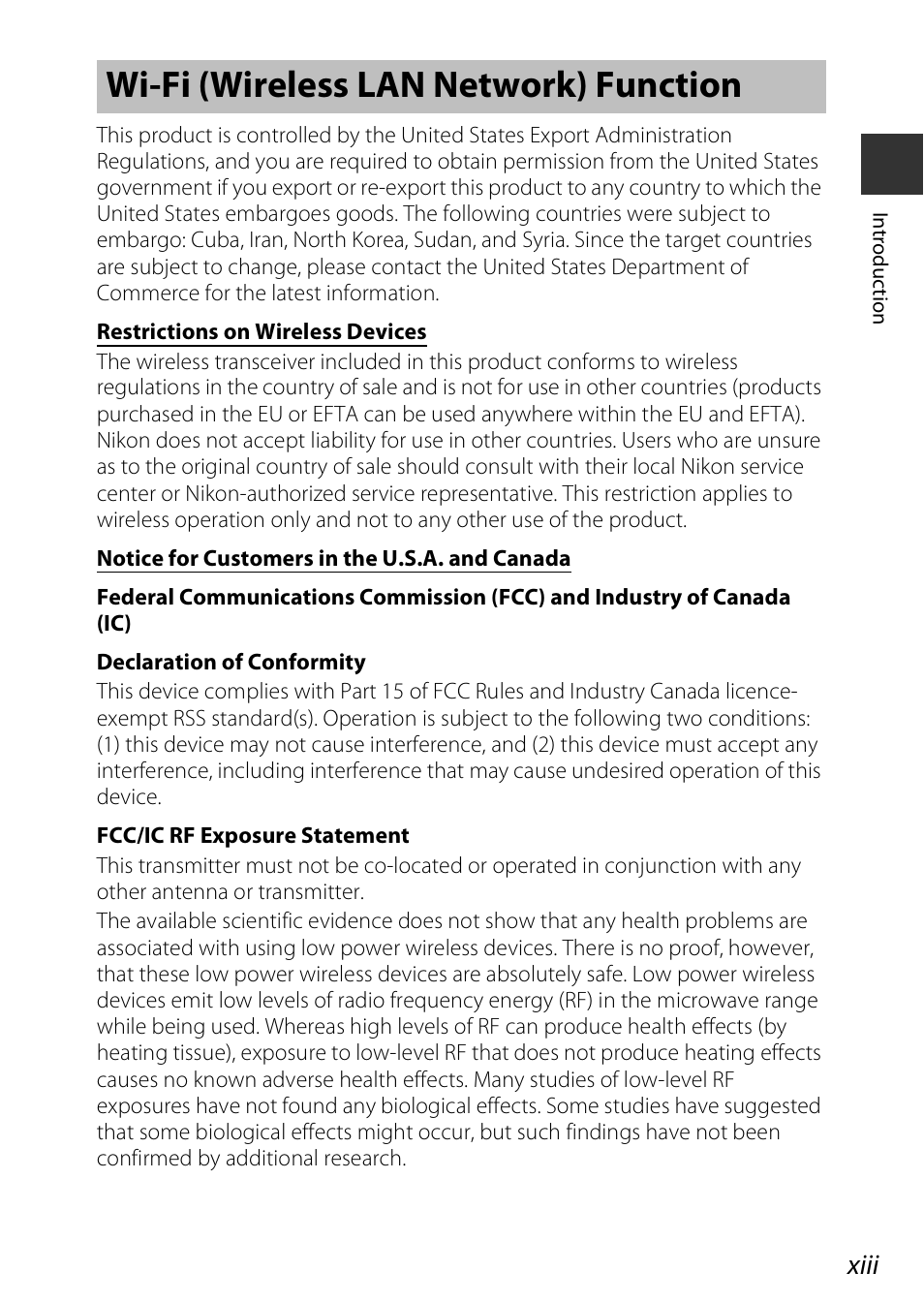 Wi-fi (wireless lan network) function, Xiii | Nikon S810c User Manual | Page 15 / 228