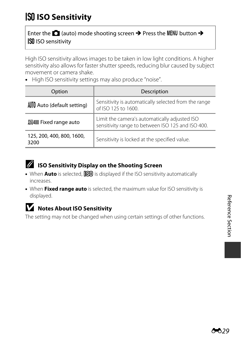 Iso sensitivity, E iso sensitivity | Nikon S810c User Manual | Page 155 / 228