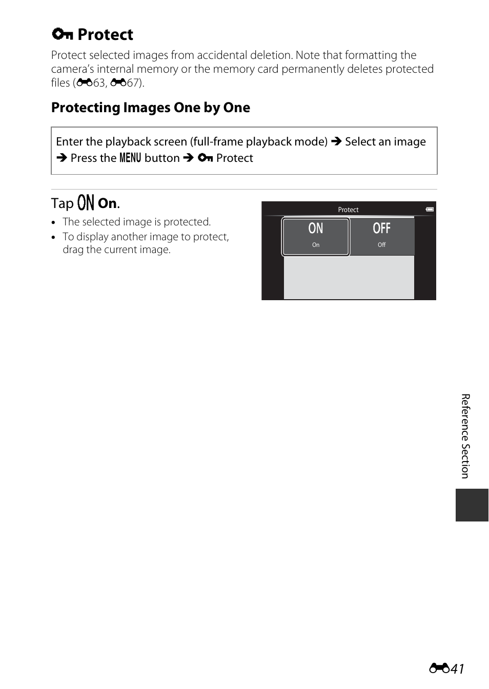Protect, D protect, Protecting images one by one tap o on | Nikon S810c User Manual | Page 167 / 228