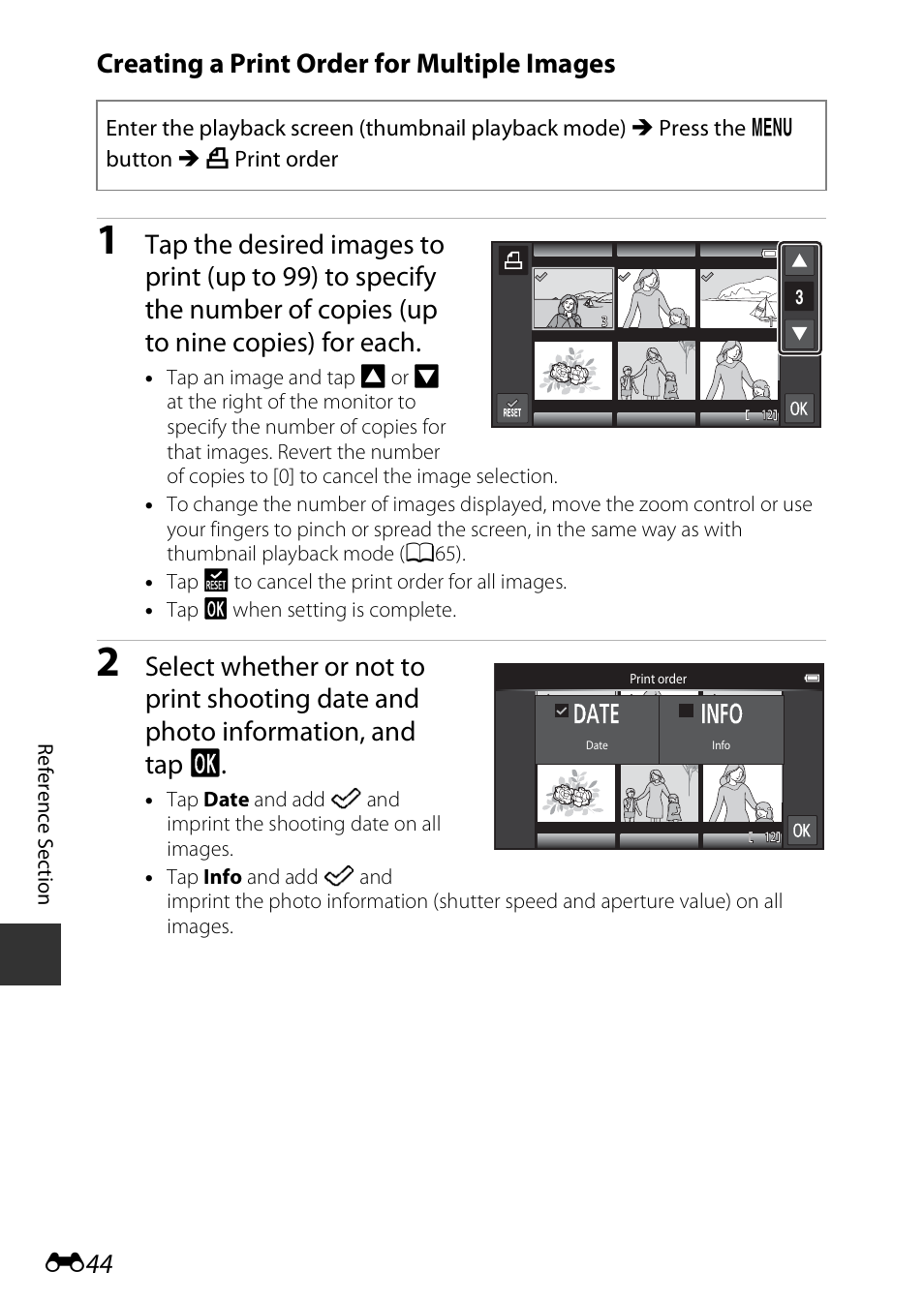 E44 creating a print order for multiple images | Nikon S810c User Manual | Page 170 / 228