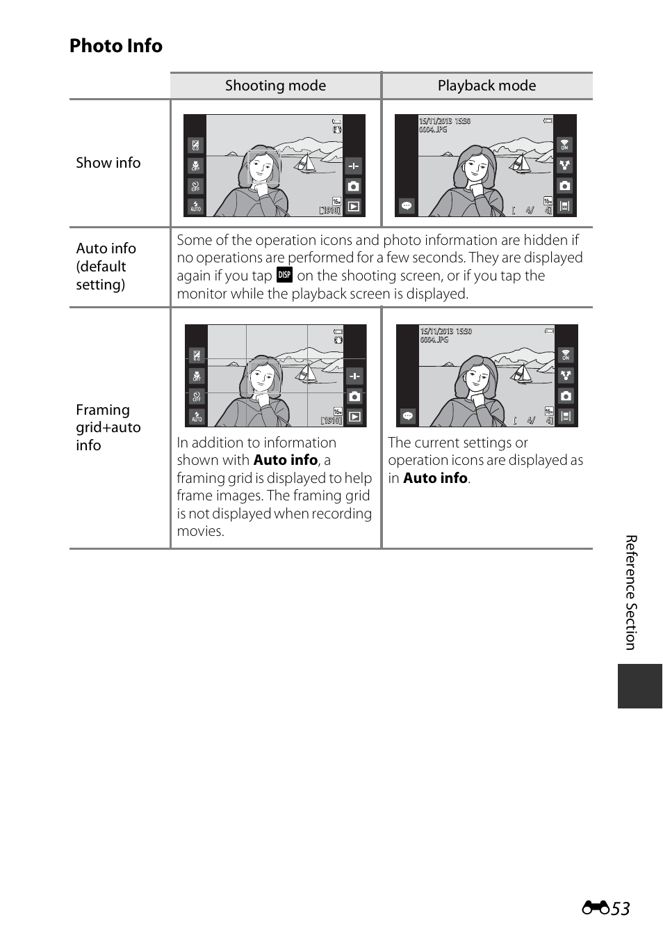 Photo info, Re ference s ec ti o n | Nikon S810c User Manual | Page 179 / 228