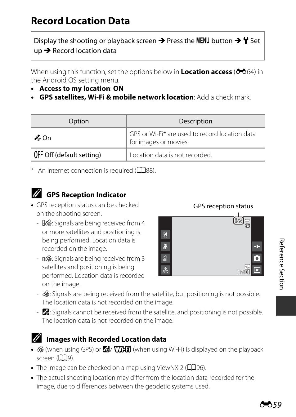 Record location data, E59) | Nikon S810c User Manual | Page 185 / 228
