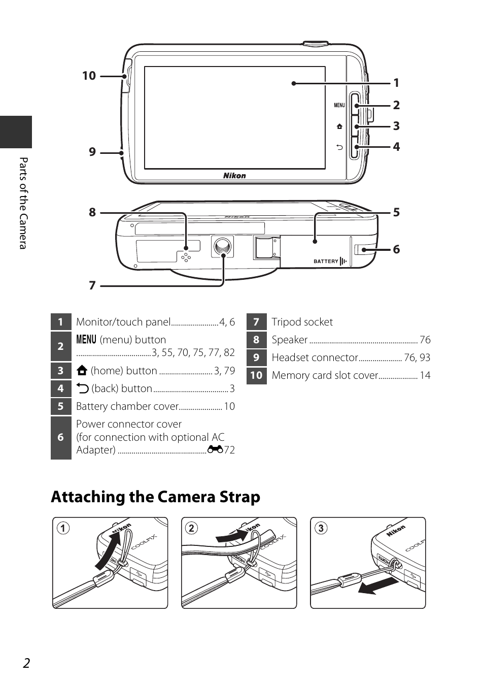 Attaching the camera strap | Nikon S810c User Manual | Page 28 / 228