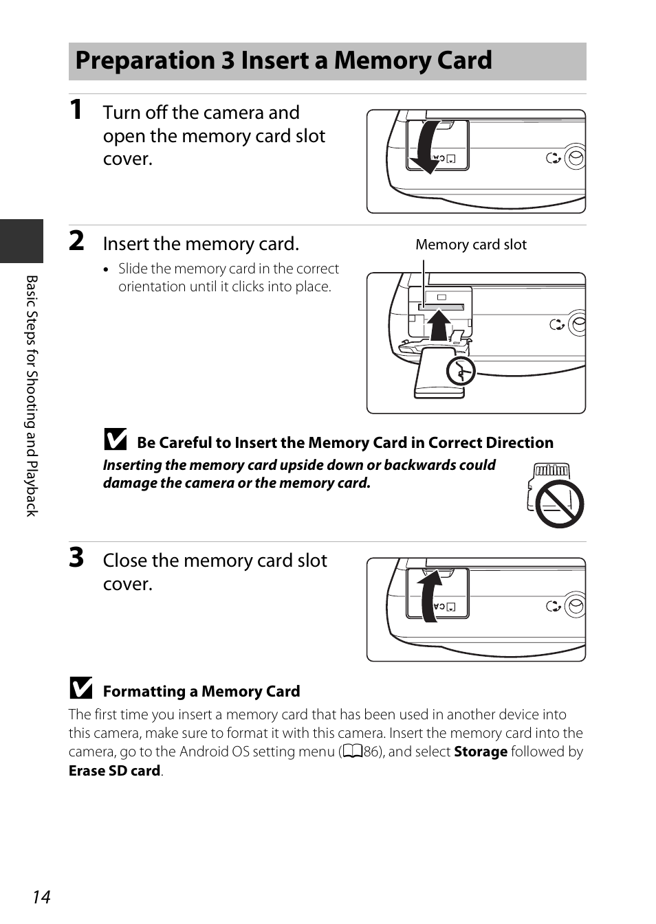 Preparation 3 insert a memory card | Nikon S810c User Manual | Page 40 / 228