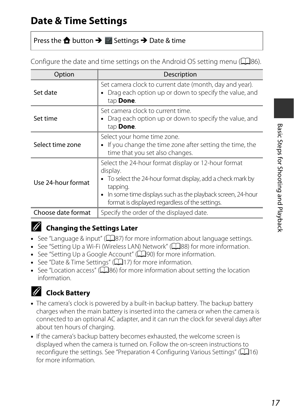 Date & time settings, A17) | Nikon S810c User Manual | Page 43 / 228