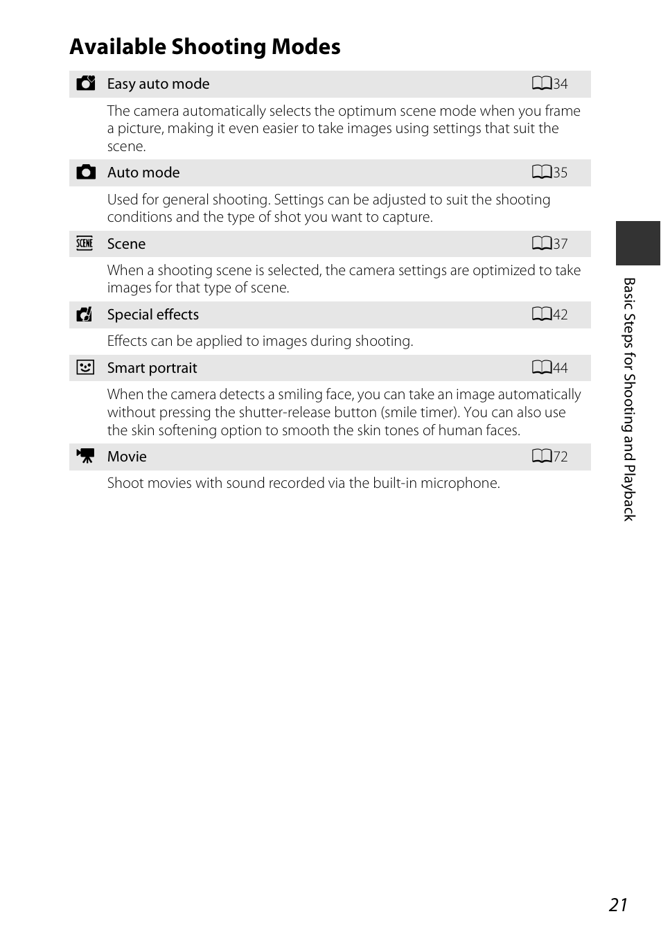 Available shooting modes | Nikon S810c User Manual | Page 47 / 228