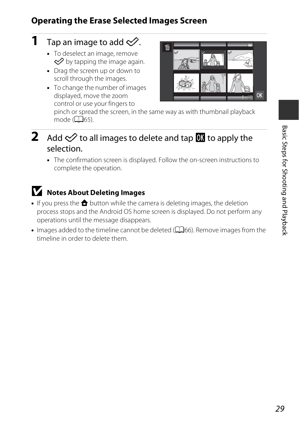 Operating the erase selected images screen, Tap an image to add n | Nikon S810c User Manual | Page 55 / 228
