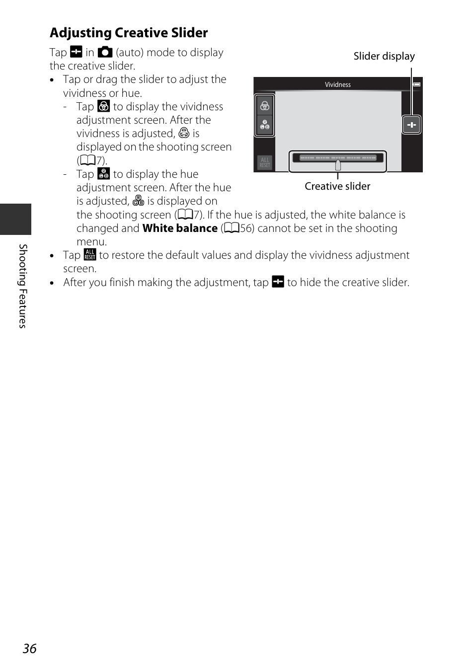 A36), Adjusting creative slider | Nikon S810c User Manual | Page 62 / 228