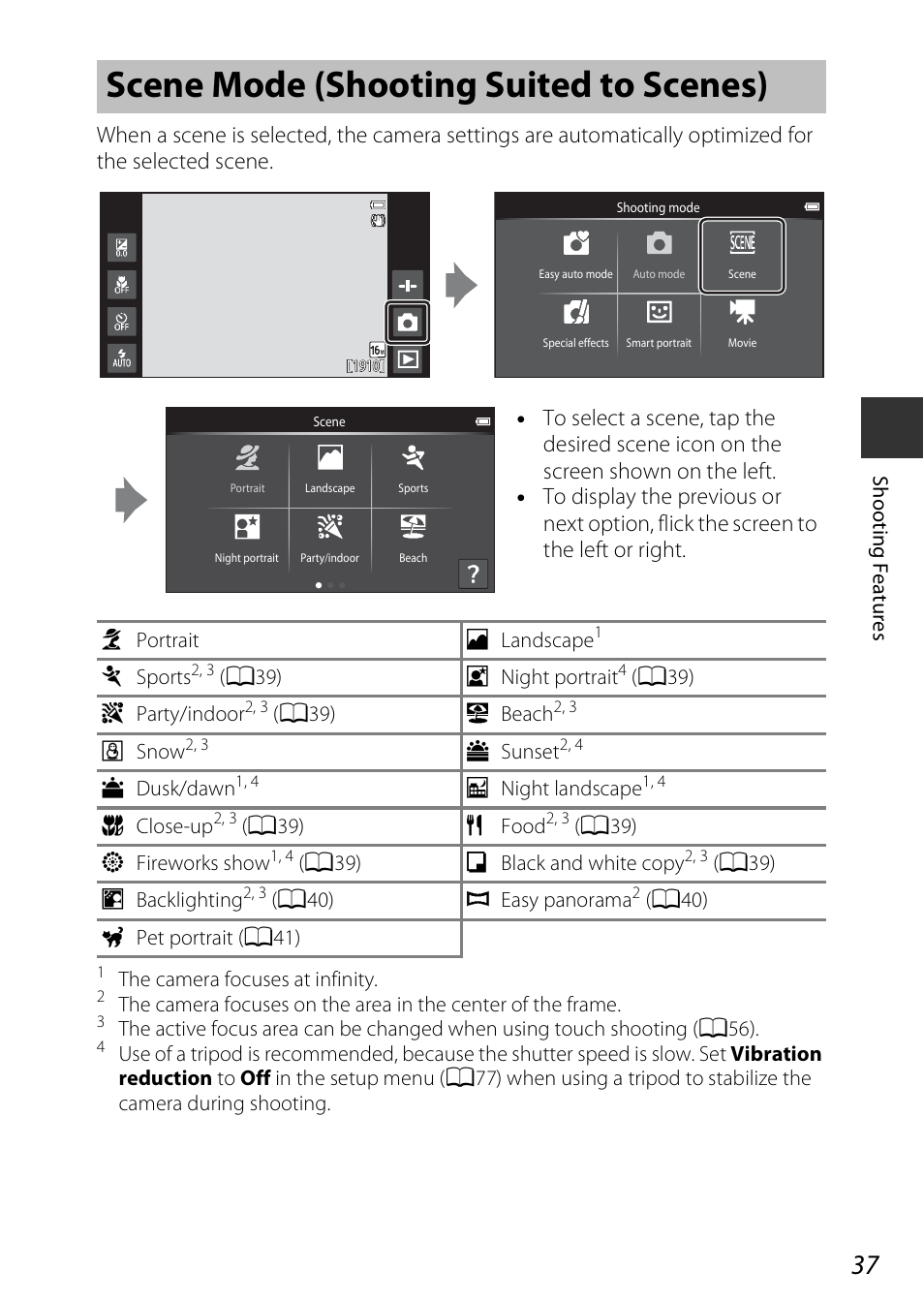 Scene mode (shooting suited to scenes) | Nikon S810c User Manual | Page 63 / 228