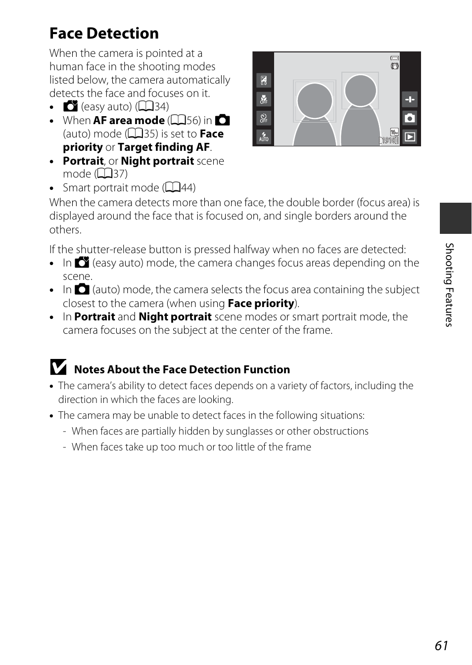 Face detection, A61) for | Nikon S810c User Manual | Page 87 / 228