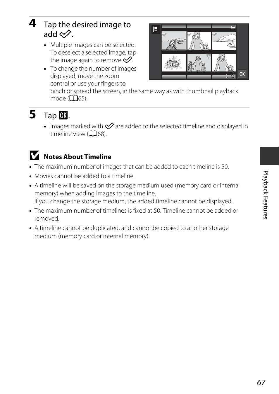 Tap the desired image to add n, Tap i | Nikon S810c User Manual | Page 93 / 228
