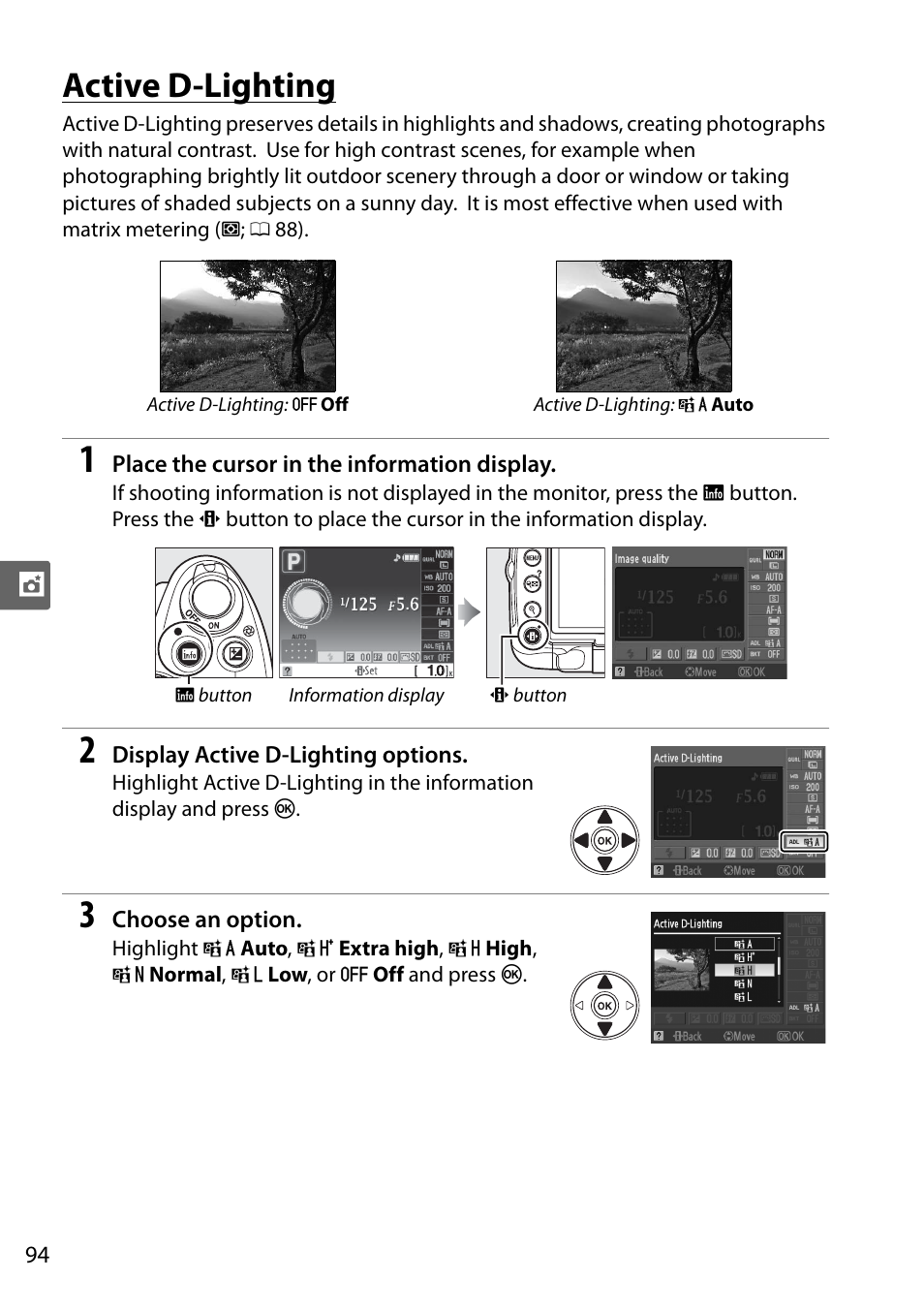 Active d-lighting | Nikon D5000 User Manual | Page 112 / 256