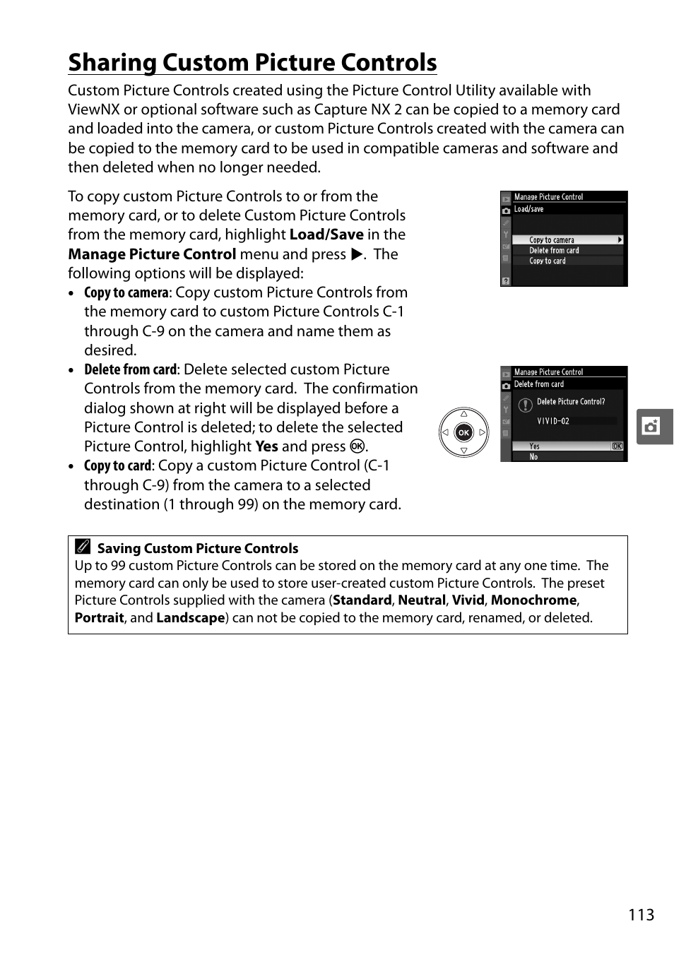 Sharing custom picture controls | Nikon D5000 User Manual | Page 131 / 256