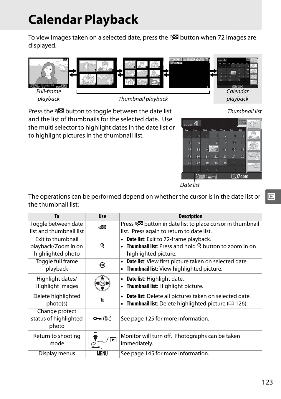 Calendar playback | Nikon D5000 User Manual | Page 141 / 256