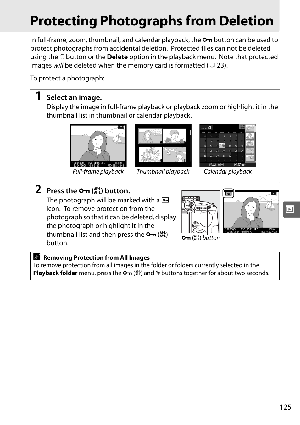 Protecting photographs from deletion | Nikon D5000 User Manual | Page 143 / 256