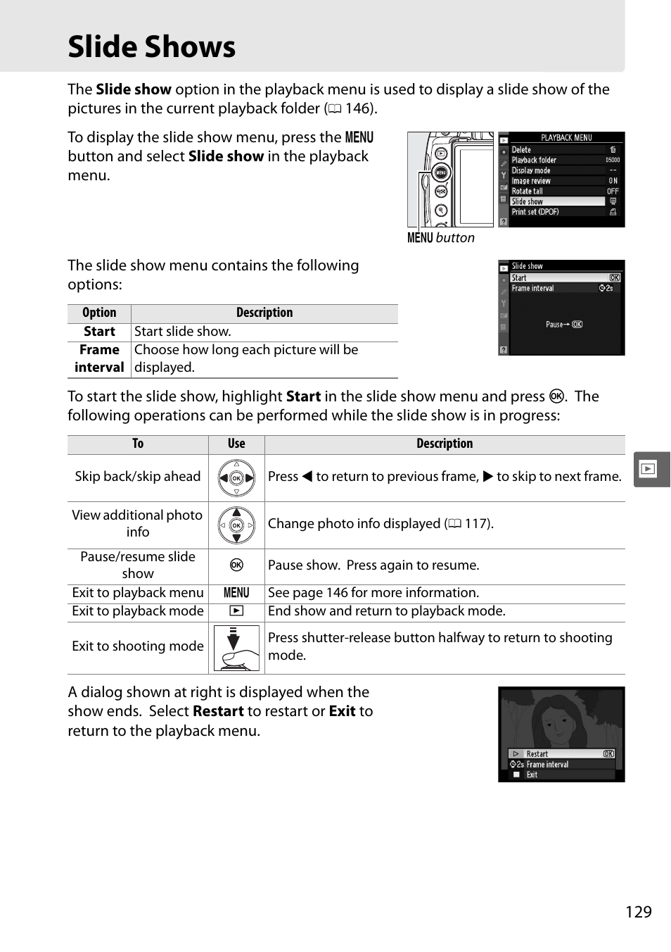 Slide shows | Nikon D5000 User Manual | Page 147 / 256