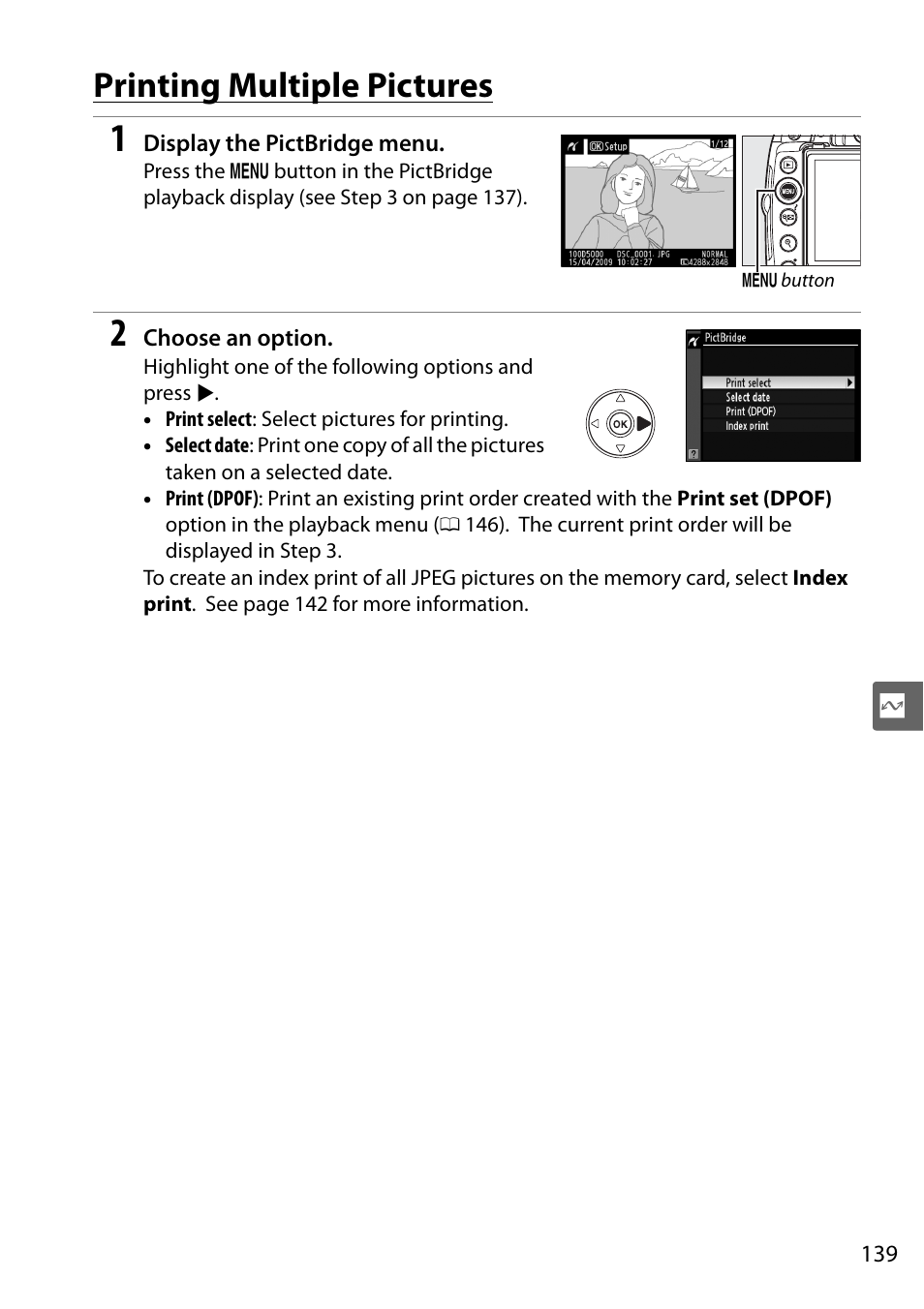 Printing multiple pictures | Nikon D5000 User Manual | Page 157 / 256