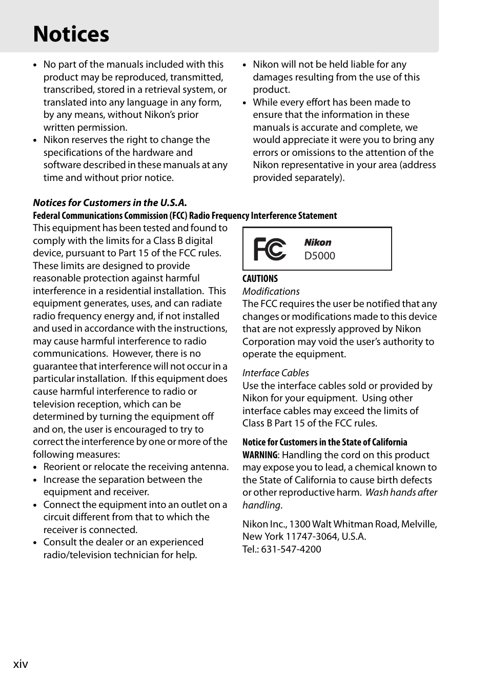 Notices | Nikon D5000 User Manual | Page 16 / 256