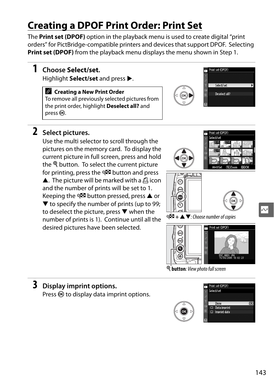 Creating a dpof print order: print set | Nikon D5000 User Manual | Page 161 / 256