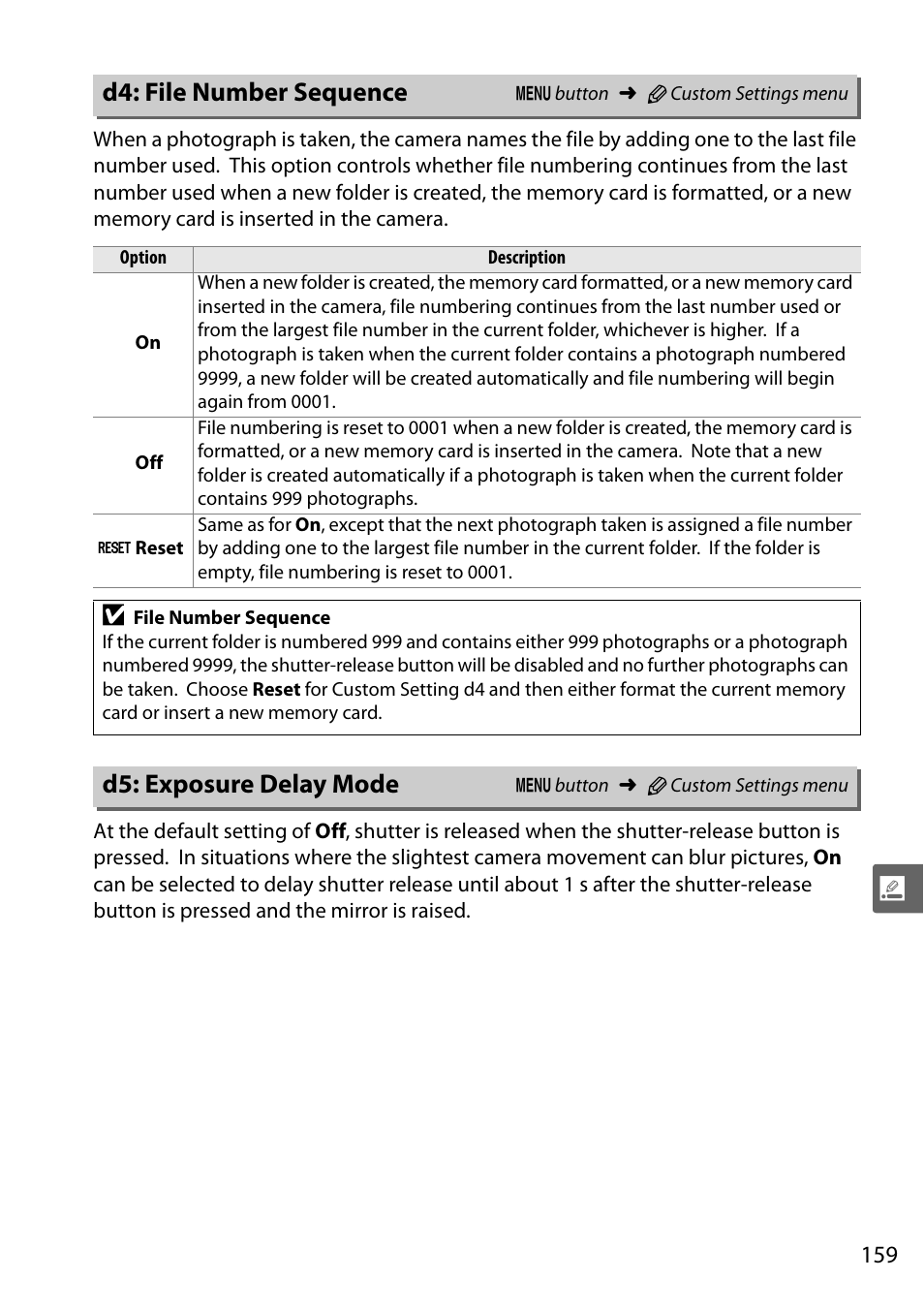 D4: file number sequence, D5: exposure delay mode | Nikon D5000 User Manual | Page 177 / 256