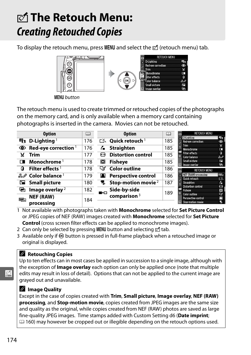 The retouch menu: creating retouched copies, N the retouch menu: creating retouched copies | Nikon D5000 User Manual | Page 192 / 256