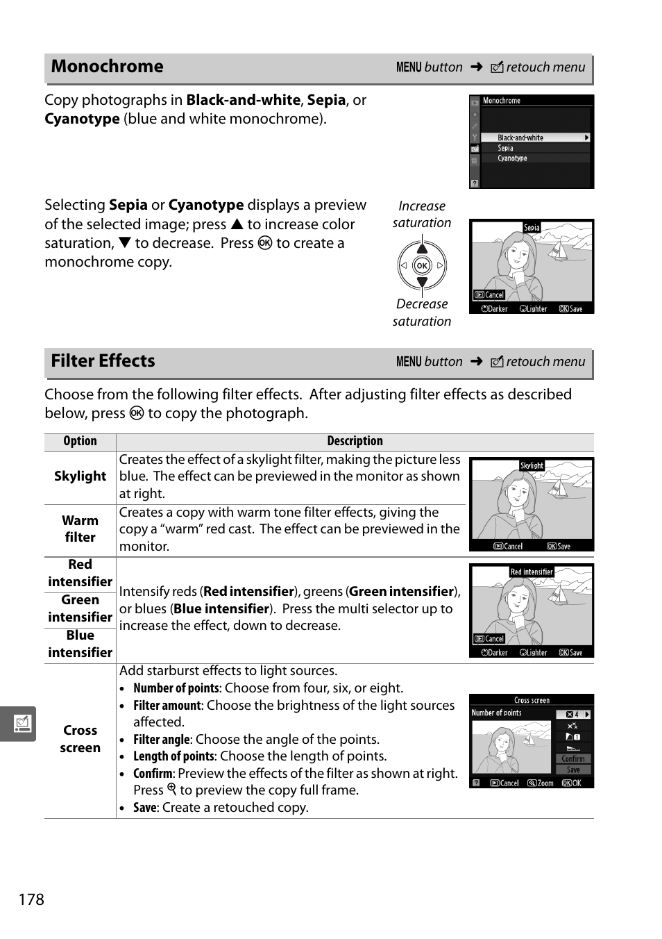 Monochrome, Filter effects | Nikon D5000 User Manual | Page 196 / 256