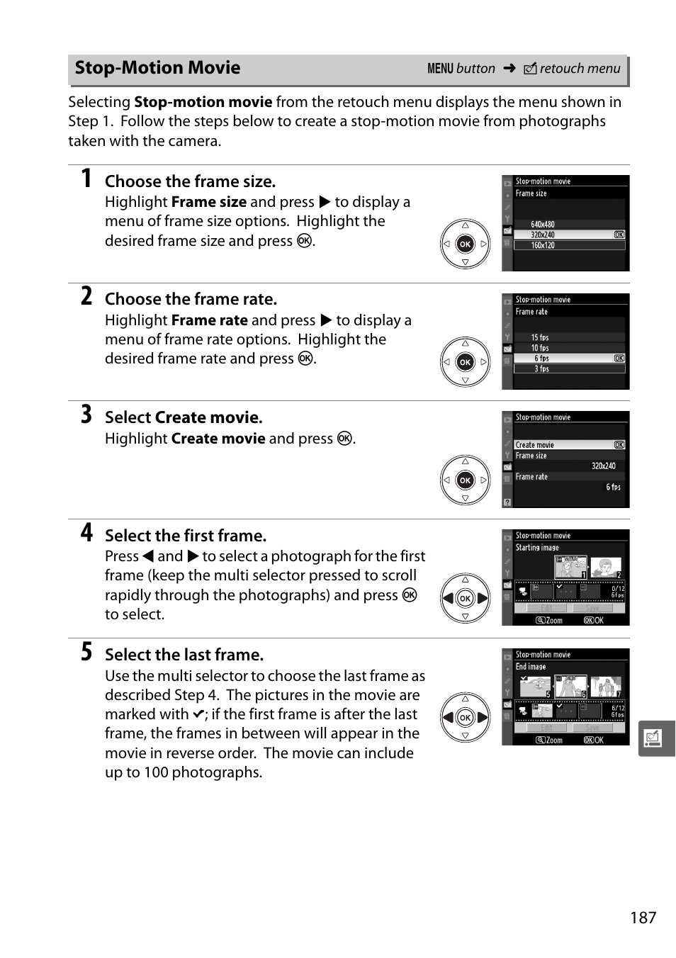 Stop-motion movie | Nikon D5000 User Manual | Page 205 / 256