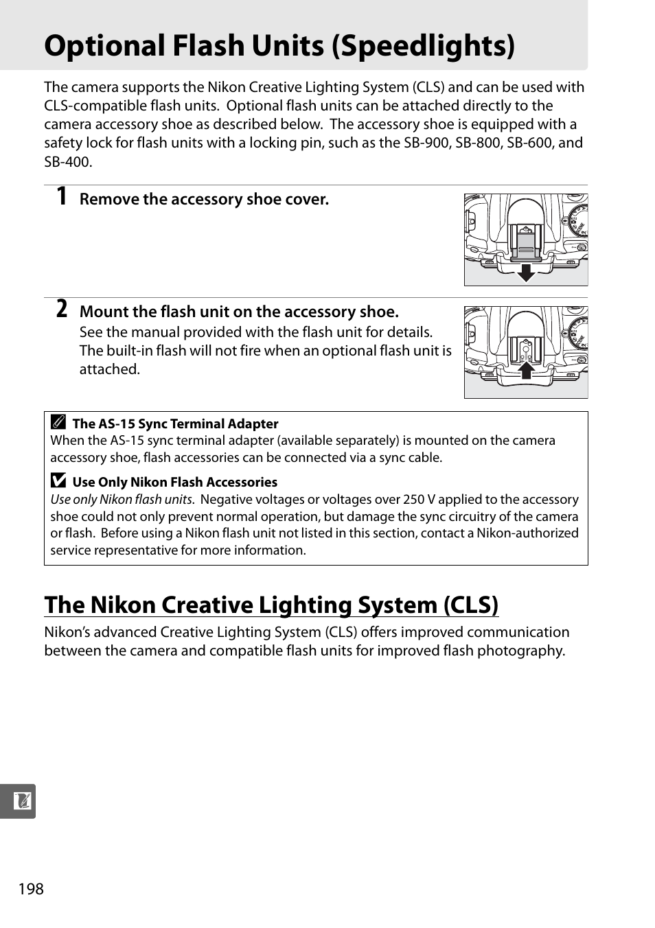 Optional flash units (speedlights), The nikon creative lighting system (cls) | Nikon D5000 User Manual | Page 216 / 256