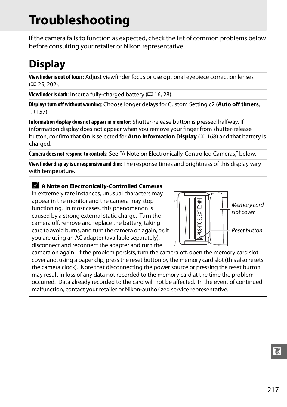 Troubleshooting, Display | Nikon D5000 User Manual | Page 235 / 256
