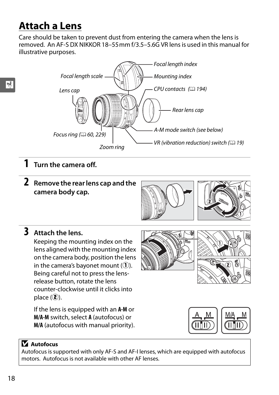 Attach a lens | Nikon D5000 User Manual | Page 36 / 256