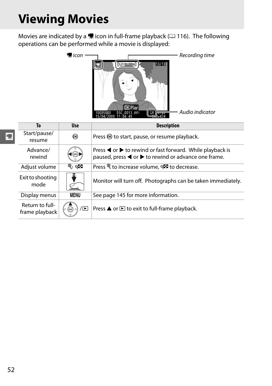 Viewing movies | Nikon D5000 User Manual | Page 70 / 256