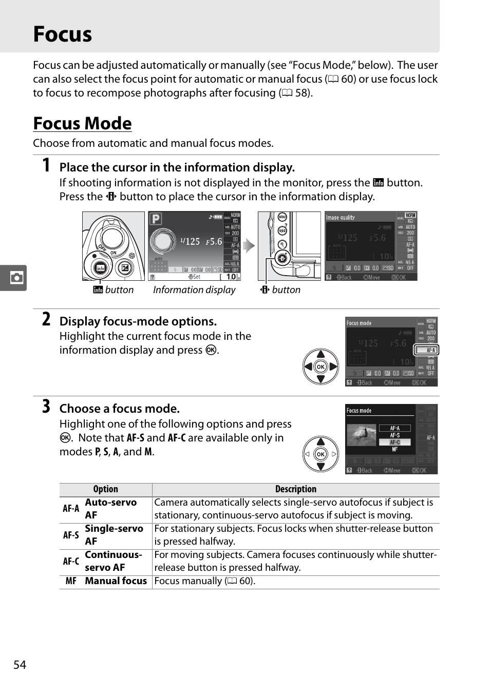 Focus, Focus mode | Nikon D5000 User Manual | Page 72 / 256