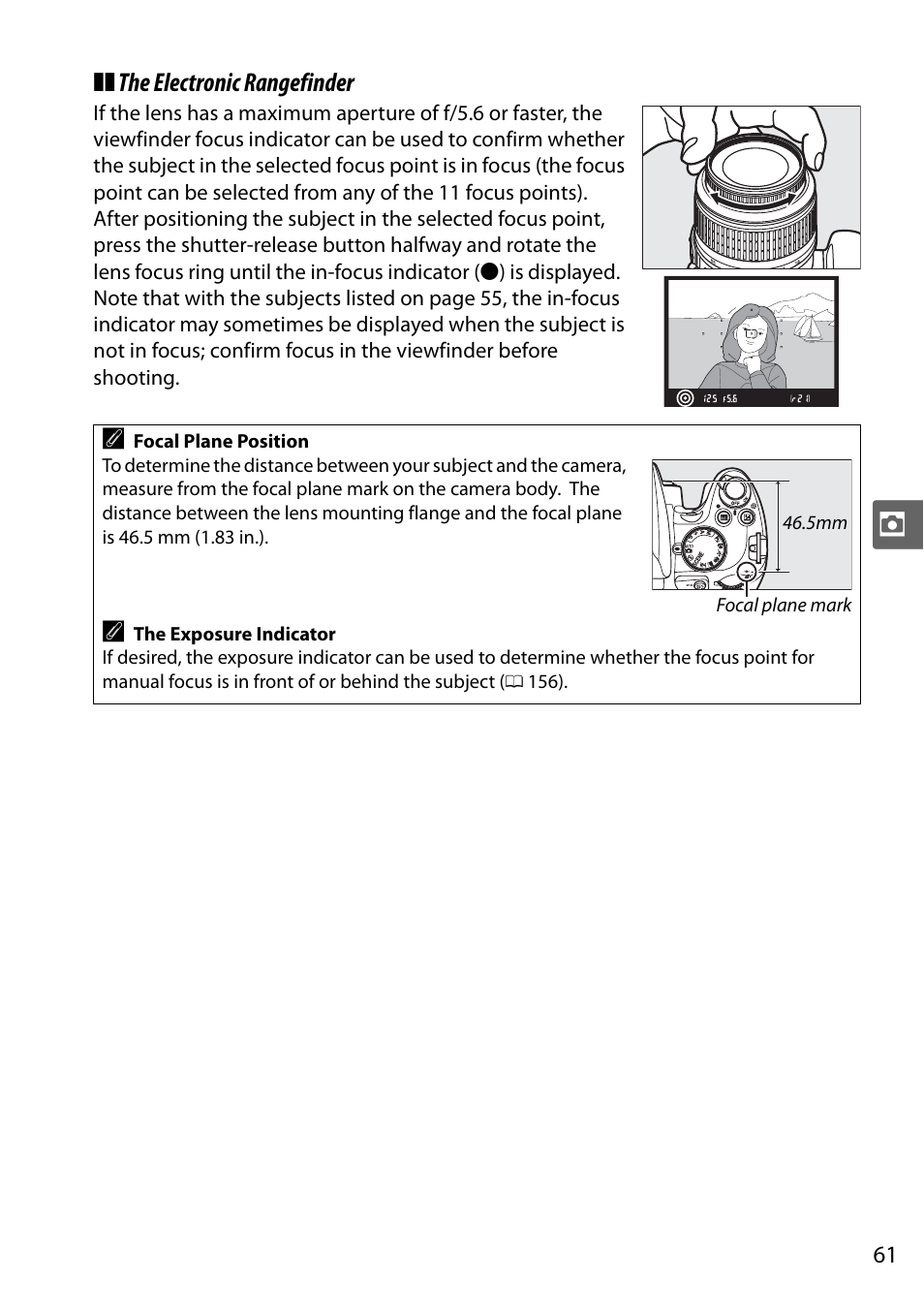 The electronic rangefinder | Nikon D5000 User Manual | Page 79 / 256