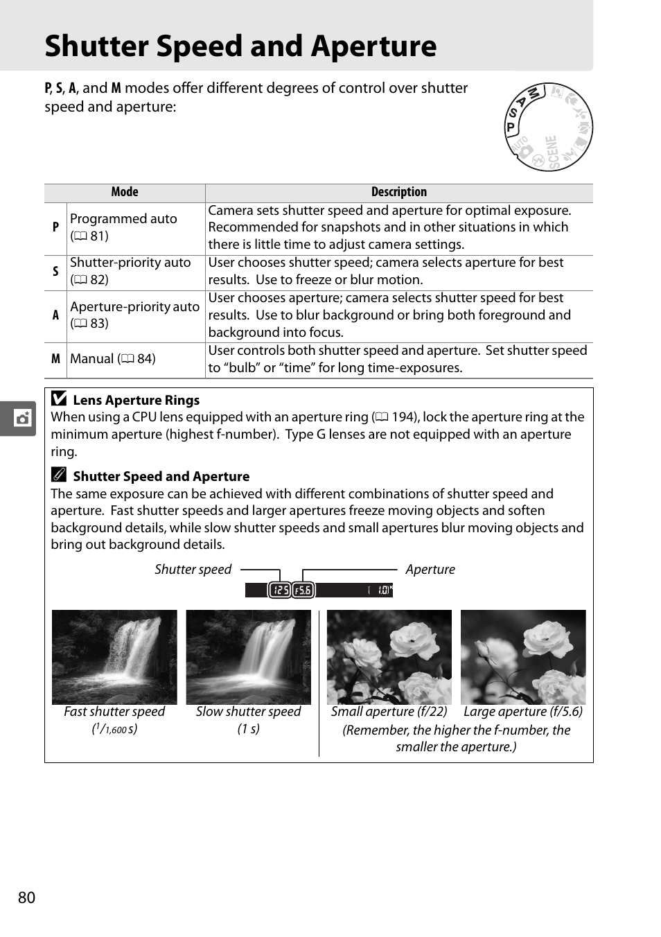 Shutter speed and aperture | Nikon D5000 User Manual | Page 98 / 256