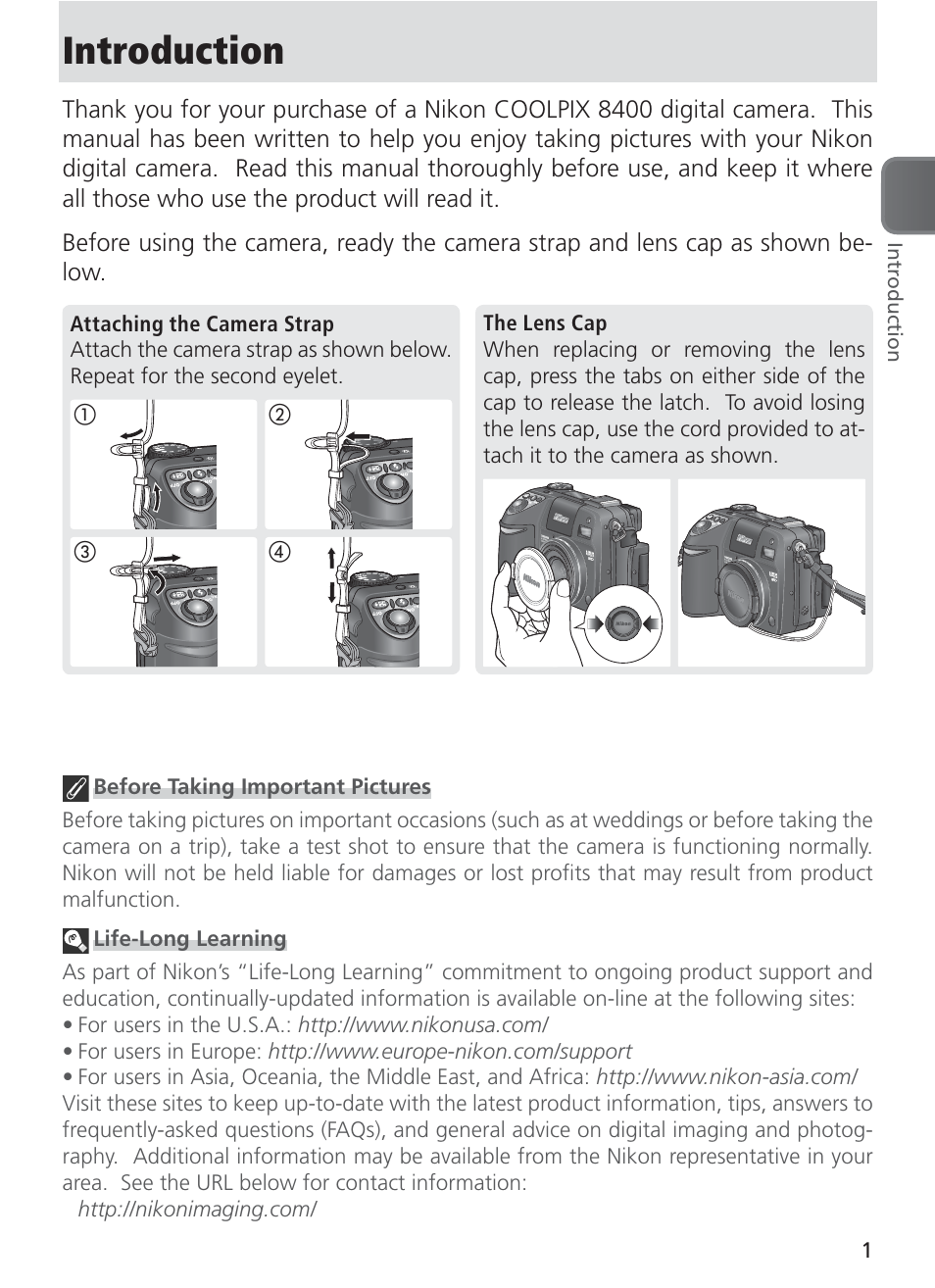 Introduction | Nikon 8400 User Manual | Page 11 / 170