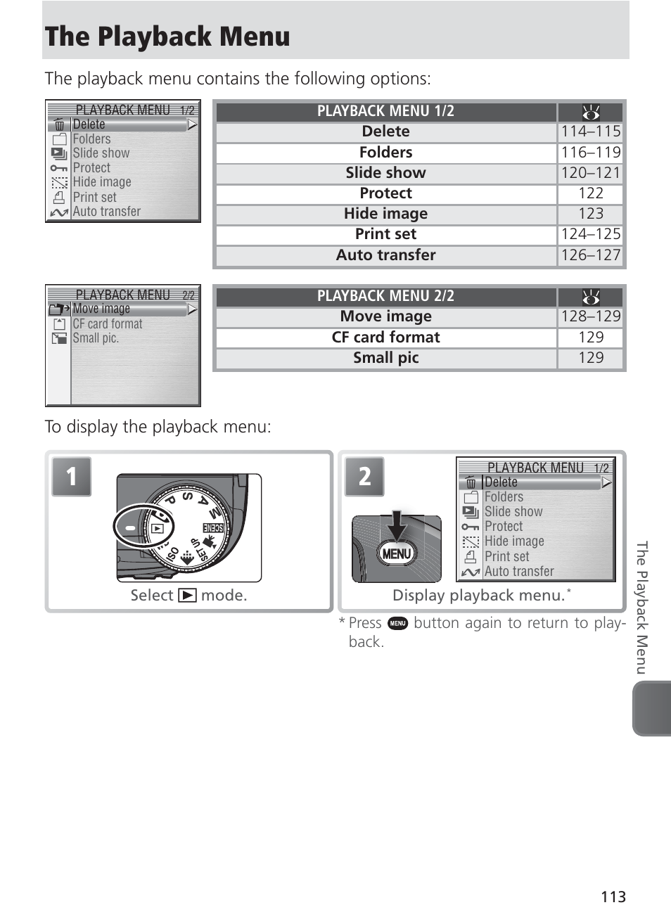 The playback menu | Nikon 8400 User Manual | Page 123 / 170