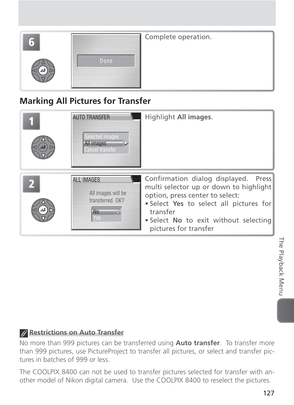 Marking all pictures for transfer | Nikon 8400 User Manual | Page 137 / 170