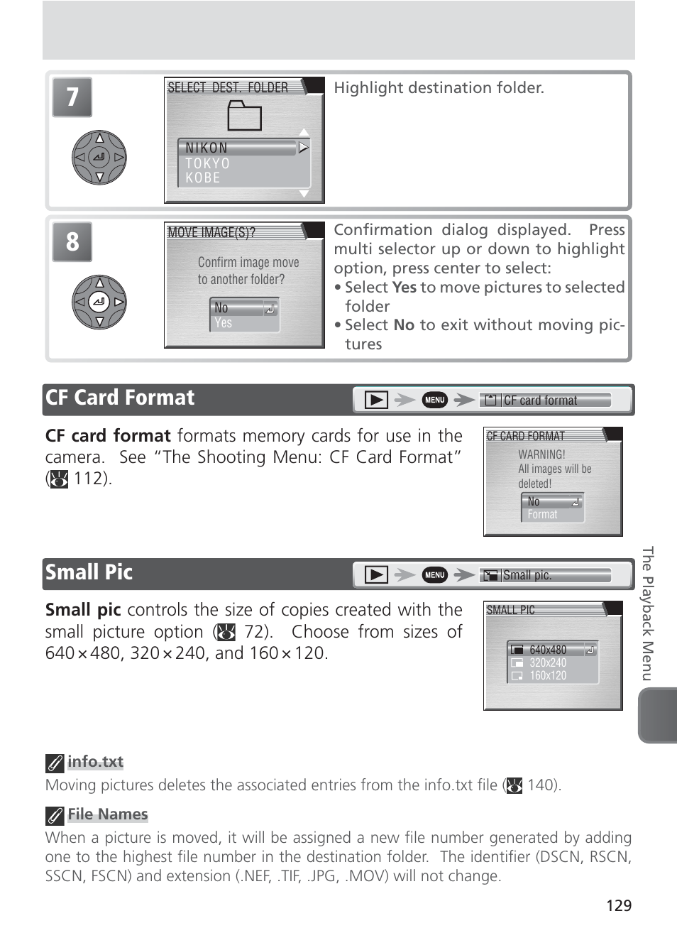 Cf card format, Small pic | Nikon 8400 User Manual | Page 139 / 170