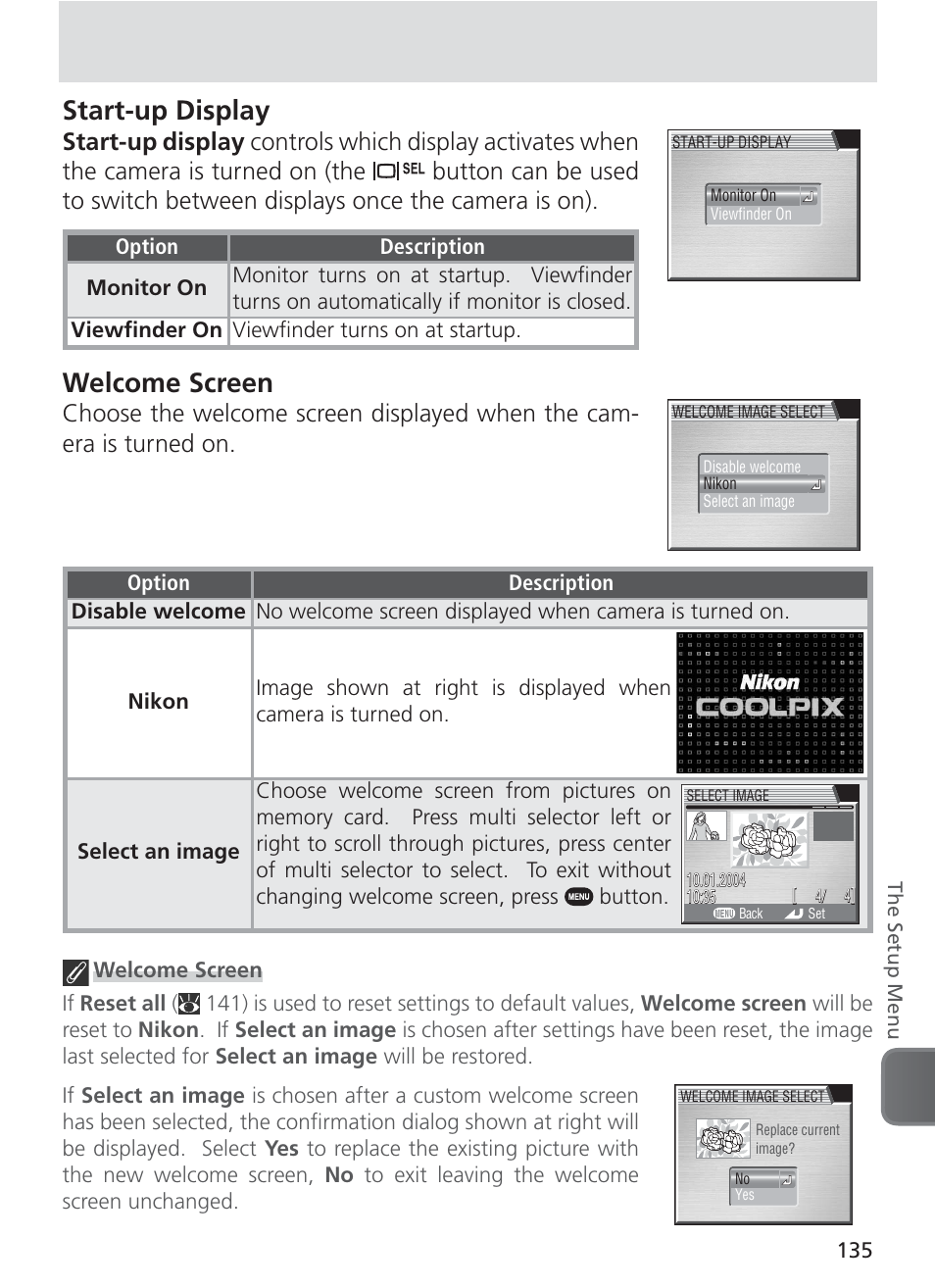 Start-up display, Welcome screen | Nikon 8400 User Manual | Page 145 / 170