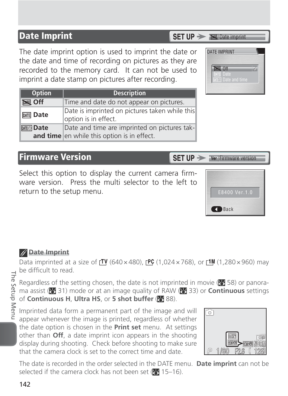 Date imprint, Firmware version, Date imprint firmware version | F2.6 | Nikon 8400 User Manual | Page 152 / 170