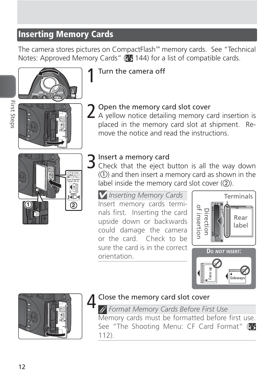 Inserting memory cards | Nikon 8400 User Manual | Page 22 / 170