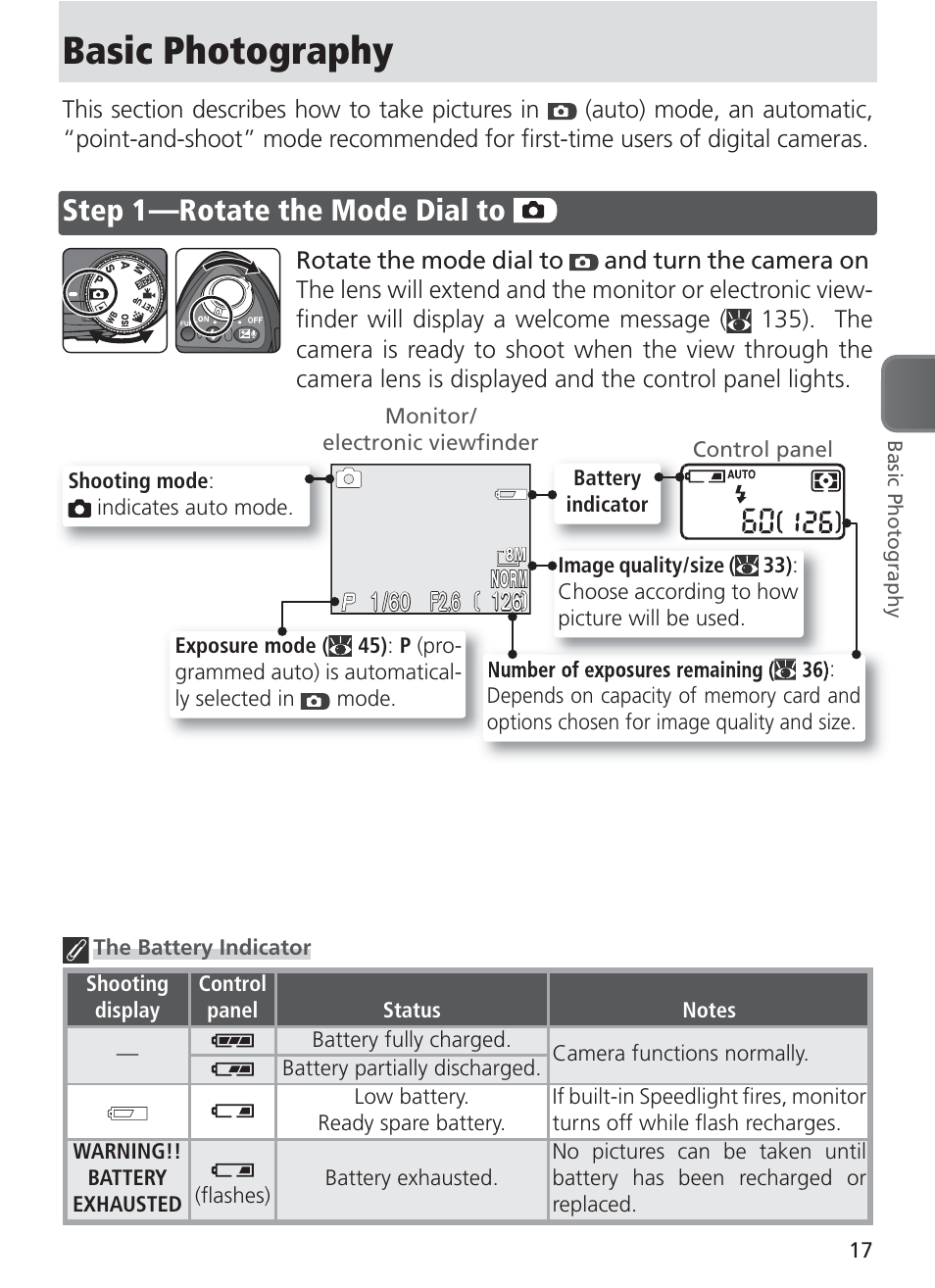 Basic photography, Step 1 — rotate the mode dial to, Step 1 —rotate the mode dial to | Nikon 8400 User Manual | Page 27 / 170