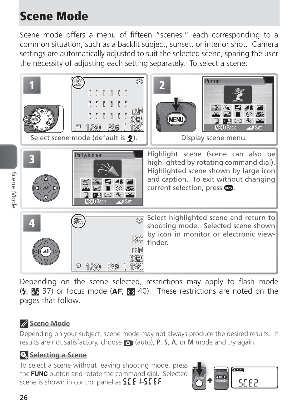 Scene mode, F2.9, F2.6 | Nikon 8400 User Manual | Page 36 / 170