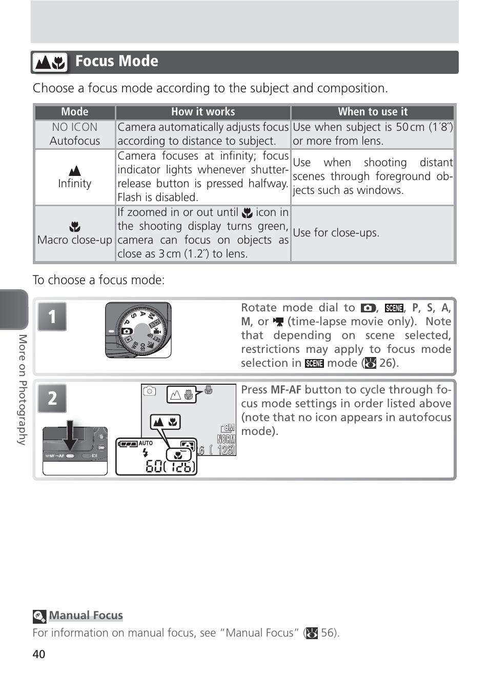 Focus mode | Nikon 8400 User Manual | Page 50 / 170