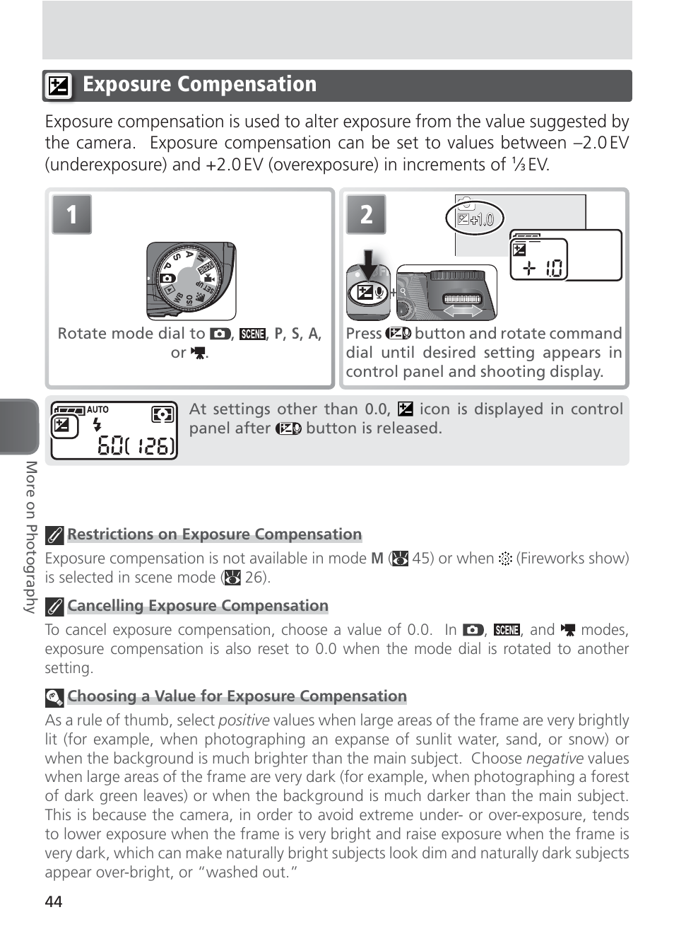 Exposure compensation | Nikon 8400 User Manual | Page 54 / 170
