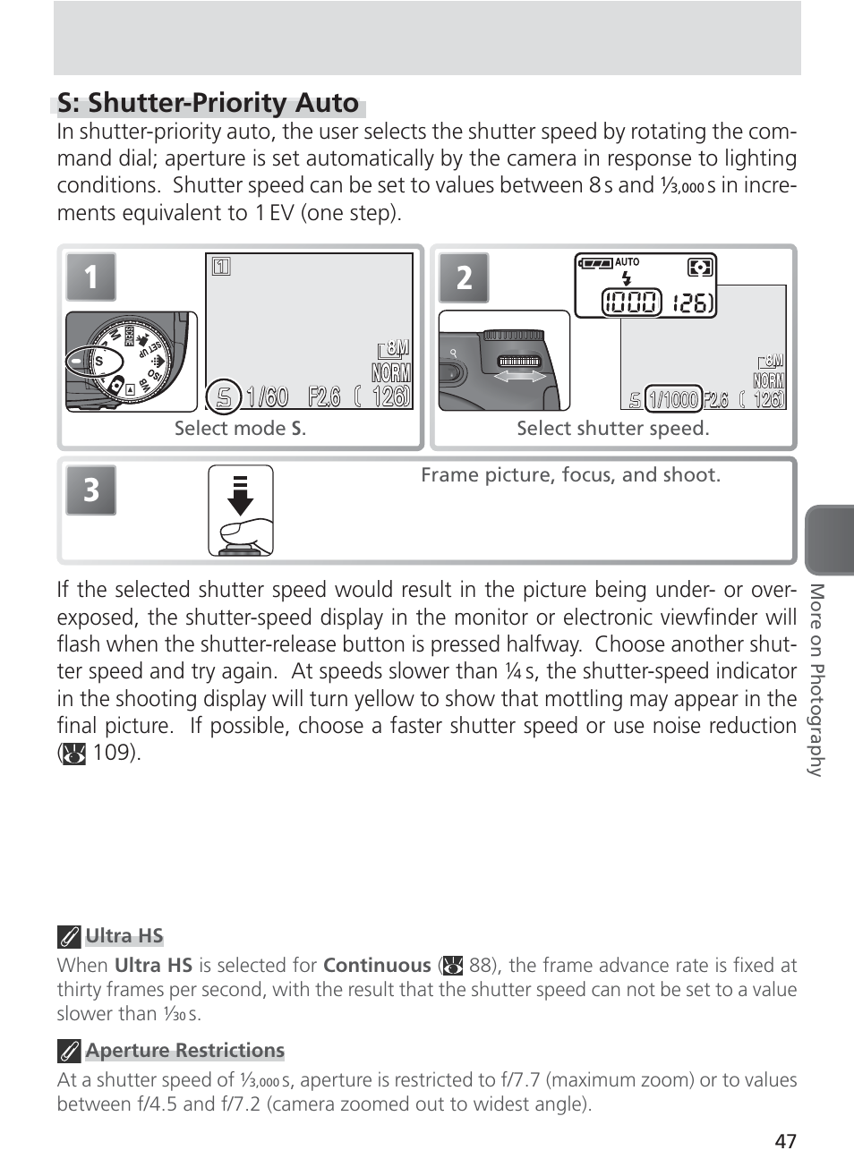 S: shutter-priority auto, F2.6 | Nikon 8400 User Manual | Page 57 / 170