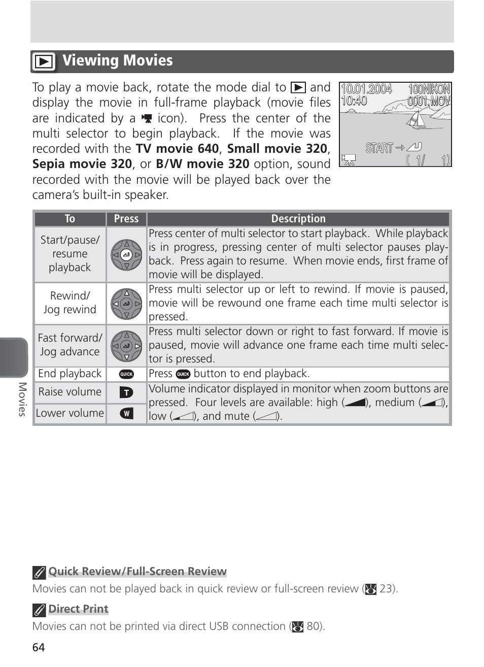 Viewing movies | Nikon 8400 User Manual | Page 74 / 170