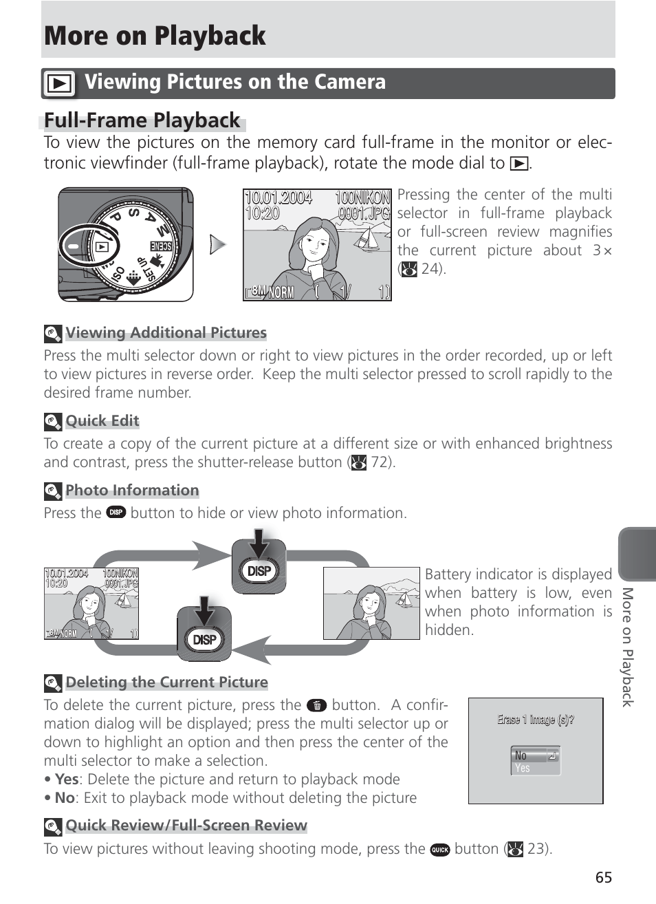 More on playback, Viewing pictures on the camera, Full-frame playback | Nikon 8400 User Manual | Page 75 / 170