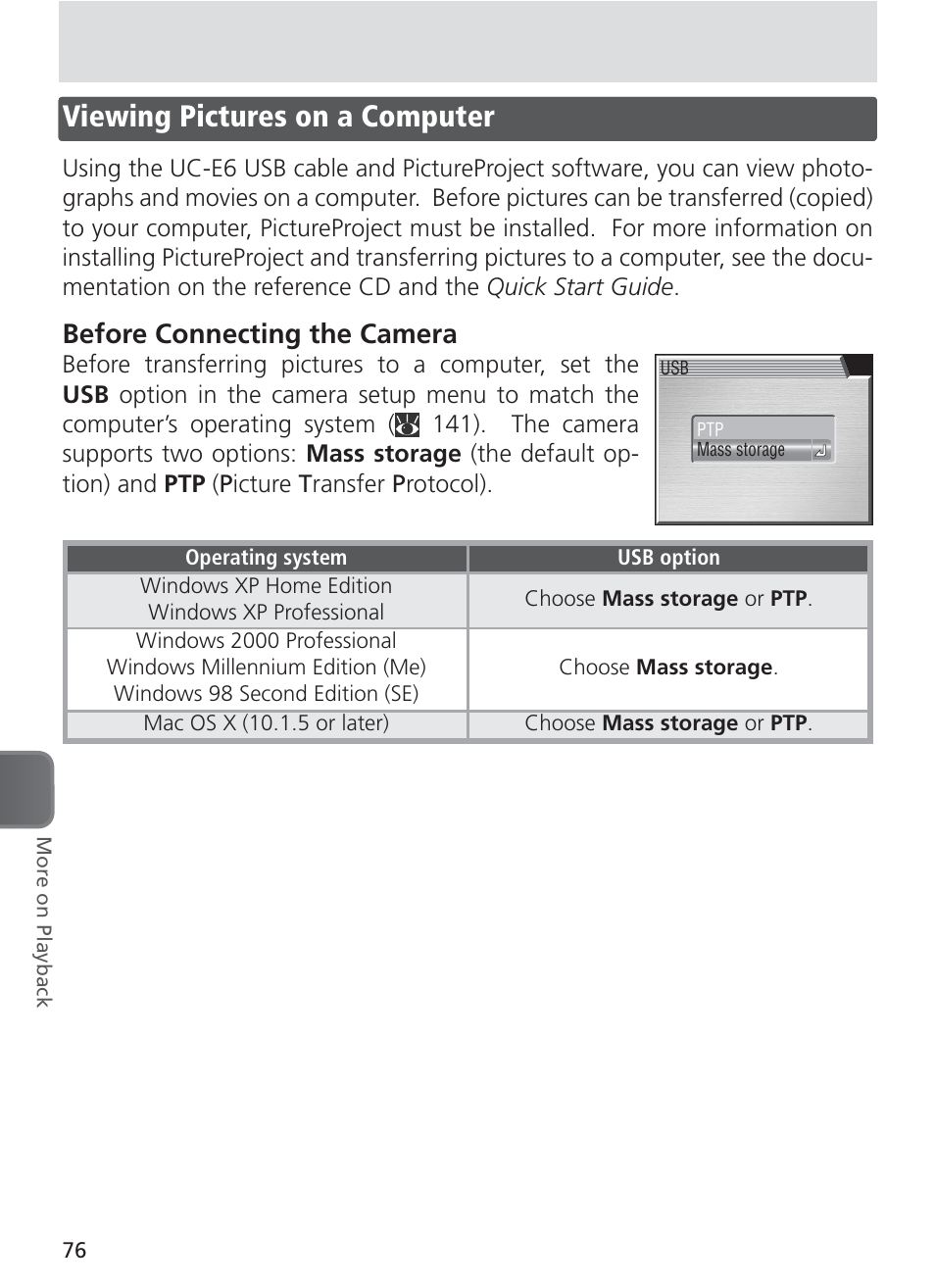 Viewing pictures on a computer, Before connecting the camera | Nikon 8400 User Manual | Page 86 / 170